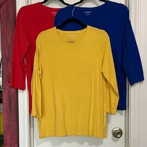 Karen Scott Long Sleeve Tops - Red, Blue, Yellow